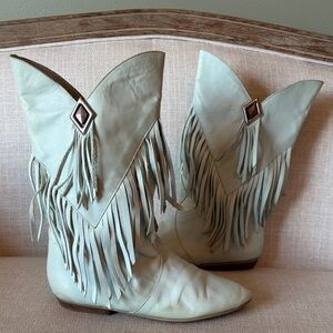 L.J. Simone New York Size 6.5 Vintage Blue Leather Fringe Cowboy Western Boots